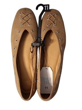 Time and Tru Tan Suede  Corset Ballet Flats Size 11